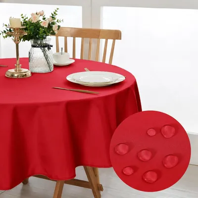 Produktbild von Tischdecke Rund 160cm Rot Fleckschutz Abwaschbar Polyester