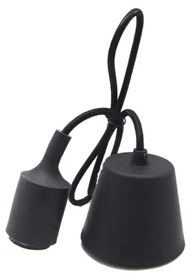Produktbild von Lampenfassung mit E27-Kabel, 1 m, schwarzes Silikon, ein Muss, um jedem Raum einen modernen und eleganten Touch zu verleihen. Ideal, um Ihr Zuhause zu beleuchten und zu verschönern.