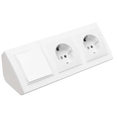 Produktbild von Ecksteckdose 3-fach Steckdose + Lichtschalter Steckdosenblock 45° Verteilerdose weiß.