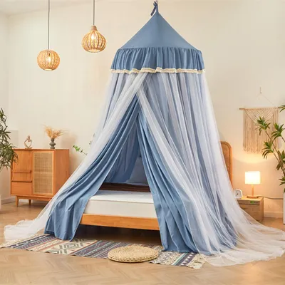 Produktbild von Baby Baldachin Betthimmel Doppelschicht Hängende Moskitonetz Insektenschutz für Kinderzimmer Schlafzimmer, Blau