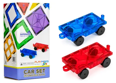 Image de Playmags, coffret de 2 voitures : tuiles et blocs magnétiques plus résistants – très durables