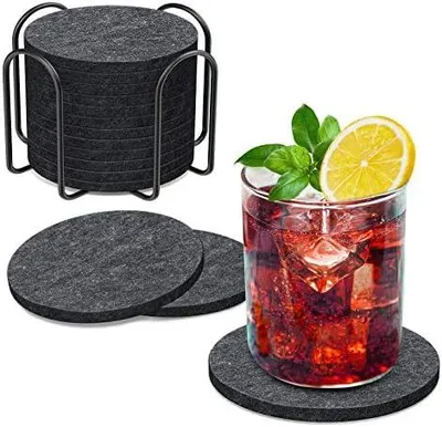 Produktbild von Untersetzer Gläser Filz Untersetzer Rund 12er Set 10cm Bierdeckel Glasuntersetzer mit Halter für Getränke, Zuhause Restaurant Büro und Bar