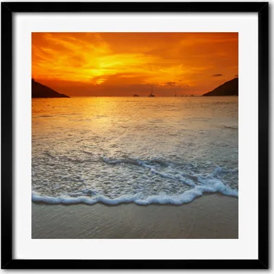 Produktbild von Bild - 50 cm x 50 cm - MDF - Rahmen, Wandkunst - Sonnenuntergang Meer