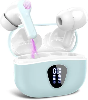 Produktbild von Kabellose Ohrhörer – In-Ear-Kopfhörer – Für Musik und Telefonieren – 4 ENC-Mikrofone – 40 Stunden Wiedergabezeit – Hellcyan