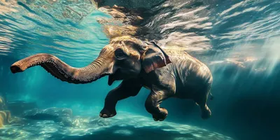 Produktbild von ArtUniverse Glasbild Tauchender Elefant 70 x 140 cm
