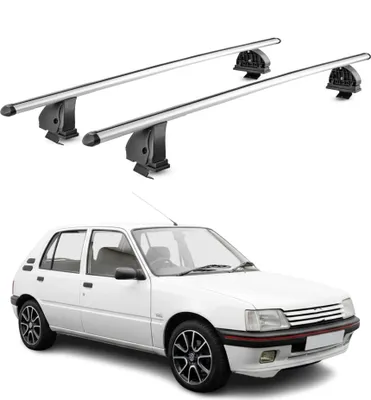 Productafbeelding van Aluminium dakkap voor Peugeot 205 (1983-1998), 5-deurs, met T-gleuf, draagvermogen 75 kg, 2-delig, zilverkleurig