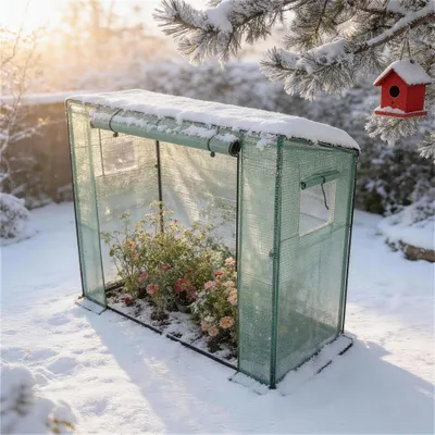 Produktbild von FIVMEN Garten Gewächshaus Foliengewächshaus Tomatengewächshaus begehbar 200x80x150 cm, schräges Dach Pflanzenhaus mit PE-Gitterfolie, Tomatenhaus Überwinterungszelt Mehrzwecktreibhaus Plane, Grün