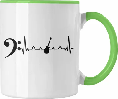 Produktbild von Trendation - Bassist Tasse Geschenk Bass-Spieler Geschenkidee Kaffee-Becher Herzschlag (Grün)