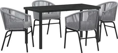 Produktbild von Garten Essgruppe, modernes Outdoor-Esszimmer-Set für 4 Personen, pulverbeschichteter Stahl, UV-beständig, Anthrazit, 140x70x73 cm, rechteckig