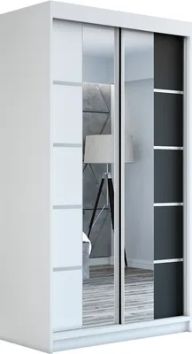 Produktbild von Schwebetürenschrank Kleiderschrank ERO 120 cm Schrank Garderobe Spiegel. Verschiedene Farben (Weiß, Schwarz, Somona). Möbel vom Hersteller!