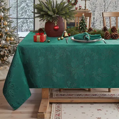 Weihnachtstischdecke 132x182 cm, Jacquard, Polyester, grün