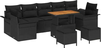 Image de vidaXL Ensemble de canapé de jardin avec coussin avec mémoire 10 pcs noir