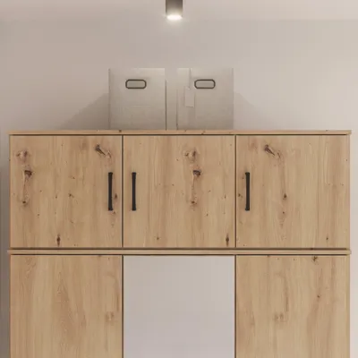 Produktbild von Forte NIKO Schrankaufsatz 120, Skandi-Schrankaufsatz, 3-türig, Holzwerkstoff, Wohn-/Schlafzimmer, Artisan Eiche Holzdekor, 122 cm breit x 42,5 cm hoch x 52,7 cm tief