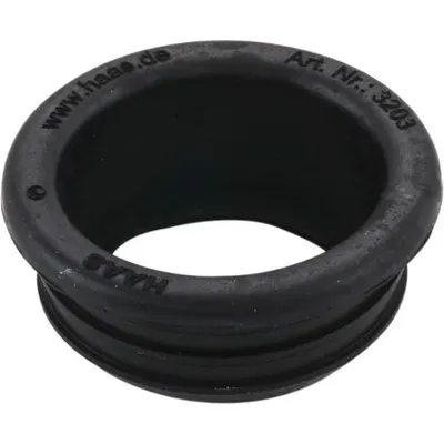 A black rubber ring with text on it, isolated on a white background.