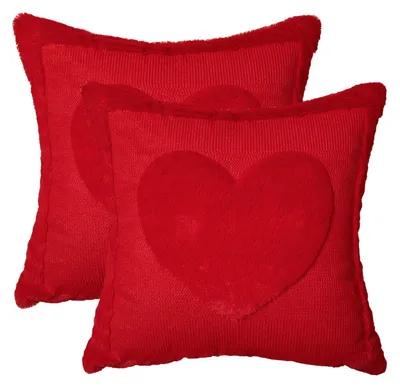 2er-Set Kissenbezüge Kunstpelz rot Herz 45x45 cm