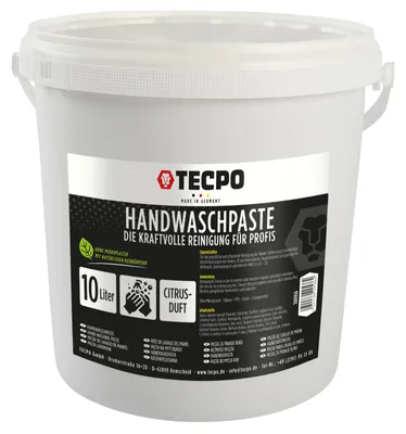 Produktbild von TECPO Handwaschpaste, 10 Liter | Handseife Reinigungspaste mit Citrusduft | reinigt und pflegt hautschonend hartnäckige Verschmutzungen