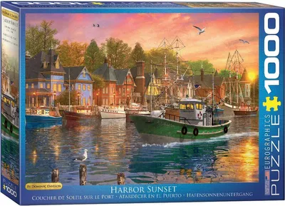 Produktbild von 1000 Teile Puzzle - Puzzle - Sonnenuntergang im Fischerhafen von Dominic Davison + Puzzle Alu Rahmen für 1000er