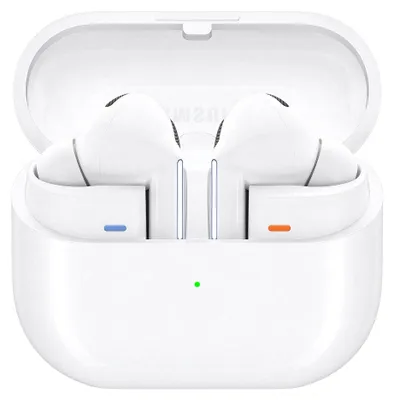 Immagine prodotto di Samsung Galaxy Buds3 Pro, auricolari Bluetooth wireless, cancellazione attiva del rumore (ANC), cancellazione adattiva del rumore, audio 360°, auricolari in-ear con audio Hi-Fi, colore bianco, inclusa custodia protettiva trasparente