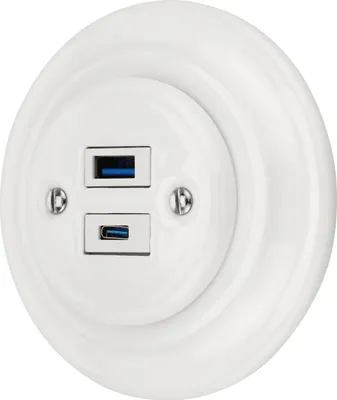 Immagine prodotto di Porcellana da incasso Presa di corrente Retro USB-A I USB-C 2-fold I PR1 bianco