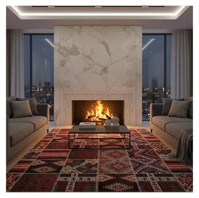Zdjęcie produktu dla Melis Home Dywan kilimowy z szenili Wielo 160x230 cm Tradycyjny czerwony wielokolorowy dywanik z patchworku, szenila i bawełna, nadruk cyfrowy, 9 mm, antypoślizgowy