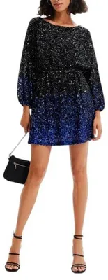Produktbild von Desigual Saturno Damenkleid, schwarz, glänzend, Glitzer-Pailletten, A-Linie, Mini