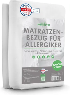 Produktbild von Welldora Matratzenbezug 200x200x28 cm für Allergiker mit Reißverschluss Weiß