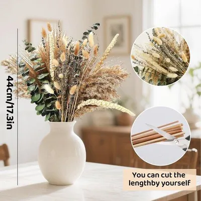 Produktbild von Ibenzoa® Pampasgras Boho-Set – 80 getrocknete Stiele mit Schilf, Eukalyptus & Lavendel, natürliche Deko für Tisch, Hochzeit & Wohnzimmer