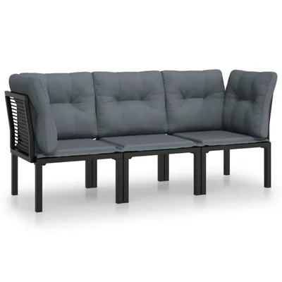 Produktbild von vidaXL 3-tlg. Garten-Lounge-Set Schwarz und Grau Poly Rattan