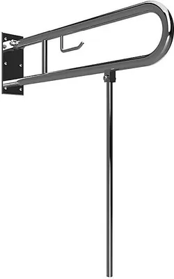 Produktbild von BELP Stützklappgriff in U-Form mit Standfuß & Toliettenpapierhalter Edelstahl poliert 100x800x829 mm, 120 kg Traglast für Bad & WC >> zum Bohren