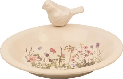 Image de Clayre & Eef Mangeoire pour oiseaux Ø 26x10 cm Beige Céramique Oiseau