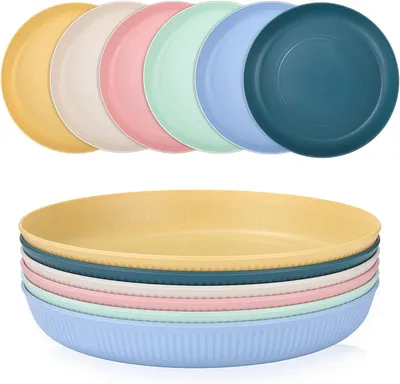 Zdjęcie produktu dla Zestaw talerzy plastikowych 6 sztuk, 9 cali, wielorazowe i do zmywarki, na kemping