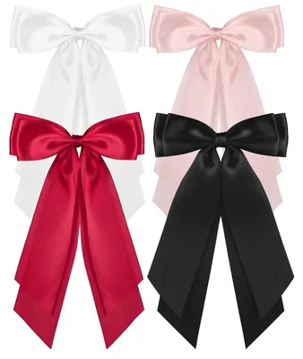 Produktbild von Set mit 4 Satin-Haarschleifen für Damen, 4 Farben, lange Haarschleifen aus Schleifenband, Haarschleifen für Damen, Mädchen und Kleinkinder.
