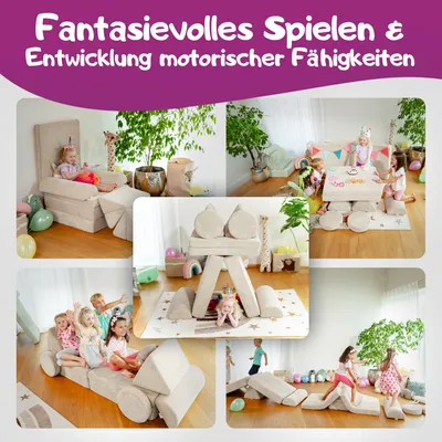 Zdjęcie produktu dla Linodino Sofa do zabawy Cord – sofa dla dzieci | Kanapa dla dzieci jako miejsce do przytulania się i świat fantazji | Sofa dla dzieci z piankowych klocków I Elfenzauber Beige