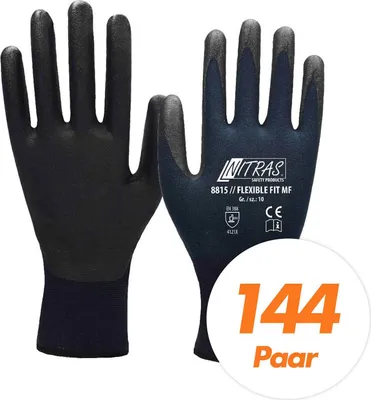 Produktbild von Nitras Arbeitshandschuhe Flexible FIT MF 8815 - Sicherheitshandschuhe - Teilbeschichtet auf Innenhand und Fingerkuppen - 144 Paar Größe:10