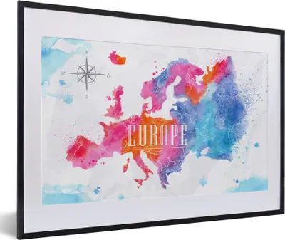 Produktbild von MuchoWow® MuchoWow® Gerahmtes Poster Karte - Aquarell 60x40 cm - Poster mit zchwarzem Bilderrahmen - Schlafzimmer - Plakat in Rahmen - Drucken