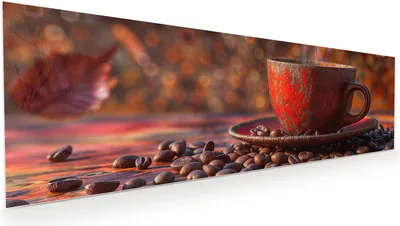 Produktbild von Glasbild 120x40cm in XXL für Wohnzimmer, Schlafzimmer Motiv Kaffeetasse im Herbst