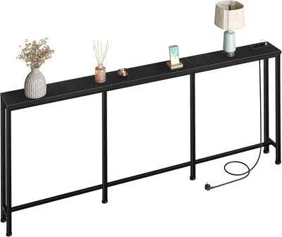 Productafbeelding van 200cm consoletafel - Consoletafel met laadstation - Entreetafel - Smalle banktafel - Foyer - Zwart Txg20cbb