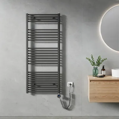 Obrázek produktu pro Heilmetz Elektrický radiátor 140 x 60 cm Antracit rovné trubky Elektrický koupelnový radiátor s časovým ovládáním Bez topného tělesa