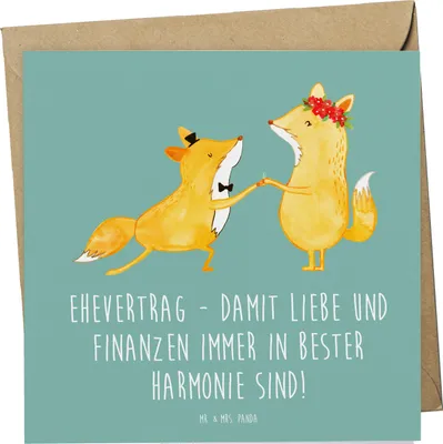 Produktbild von Mr. & Mrs. Panda Glückwunschkarte Ehevertrag Liebe Finanzen - Meeresbrise - Geschenk, faltkarte, doppelkarte, Vertrauen, Klappkarte, Grußkarte, Heiraten, Beziehung