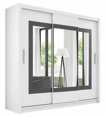 Produktbild von Schwebetürenschrank PRESTON 250 cm mit Spiegel – Kleiderschrank modern, großer Schlafzimmer Schrank (Weiss)
