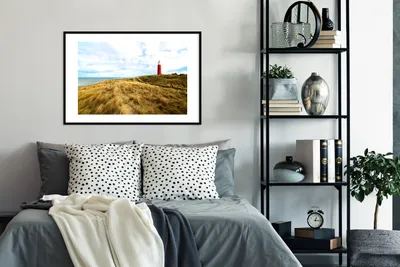 Produktbild von MuchoWow® MuchoWow® Gerahmtes Poster Strand - Leuchtturm - Düne 90x60 cm - Poster mit zchwarzem Bilderrahmen - Wanddekoration - Fotos
