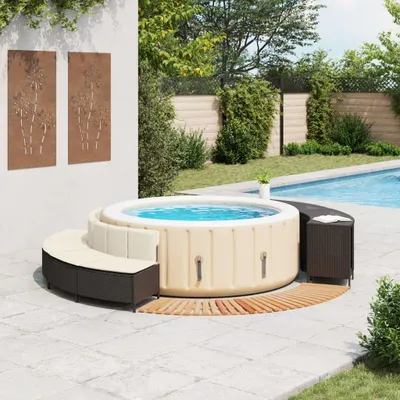 Immagine prodotto di vidaXL Bordo per vasca idromassaggio in poly rattan nero e legno massiccio di acacia