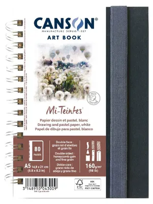 Immagine prodotto di Taccuino da disegno CANSON ART BOOK Mi-Teintes formato A5 bianco, 40 fogli