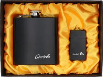 Image de Briquet à gaz noir de 6 oz dans une boîte cadeau Gentelo