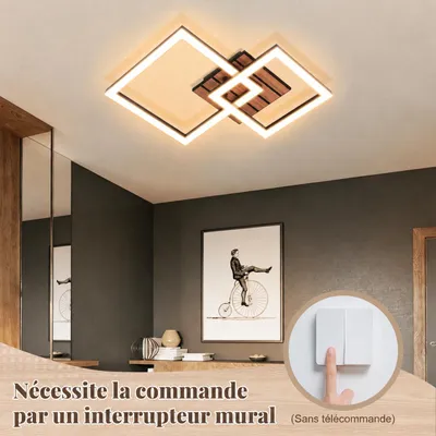Image de ZMH, lampe de plafond LED rétro, lampe de cuisine, 14W, noire, lampe pour salon, 3000K, lampe pour couloir, en bois, rectangulaire, éclairage de plafond pour couloir, bureau, salon, Image générée par une IA