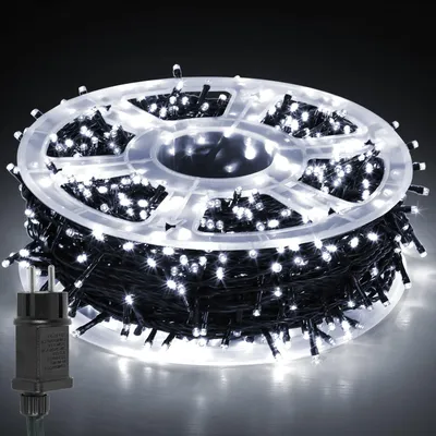 Image de Guirlande lumineuse LED Eikuavons, 100 mètres, 1000 LED, 8 modes avec fonction mémoire, idéale pour Noël, les fêtes, le jardin. Effet scintillant en forme d'étoiles, lumière blanche froide