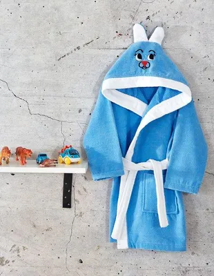 Produktbild von Sns Kinderbademantel mit Hasenkapuze Baumwolle Türkis/Weiß Gr. 128