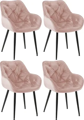 Produktbild von Set mit 4 Samt-Esszimmerstühlen – SAMT-Stühle – hervorragender Sitzkomfort | Farbe: Rosa