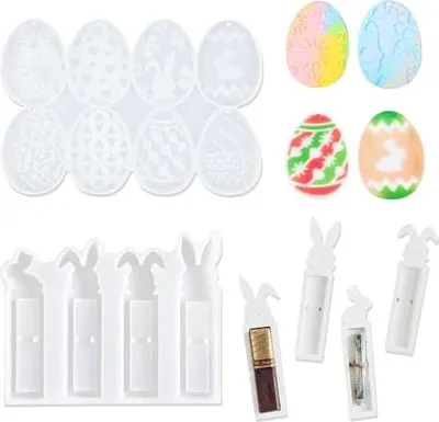 Produktbild von HTTDSLF Silikonform Ostern, 2 Stück Silikonformen Gießformen Ostern, Silikonform Ostern Geldgeschenk, Ostern Hase Backform, Für DIY Seife Kerzen Ostergeschenke
