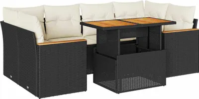 Produktbild von vidaXL 6-tlg. Garten-Sofagarnitur mit Kissen Schwarz Poly Rattan